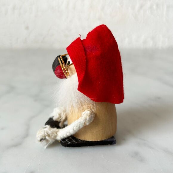 Vintage Kurt Adler Santa Gnome with Glasses and Bottle Wooden Christmas Ornament - Picture 4 of 7
